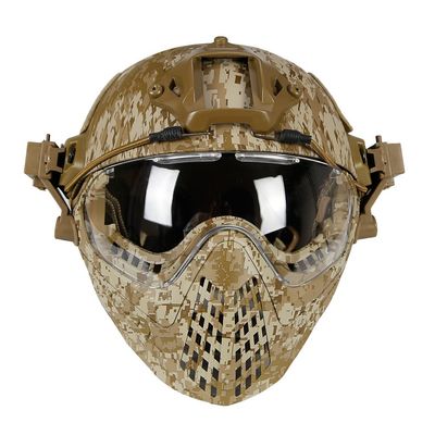 Airsoft Tactical Fast PJ Helmet with Removable Full Face Mask and Goggles for CS Game Wargame Halloween Cosplay