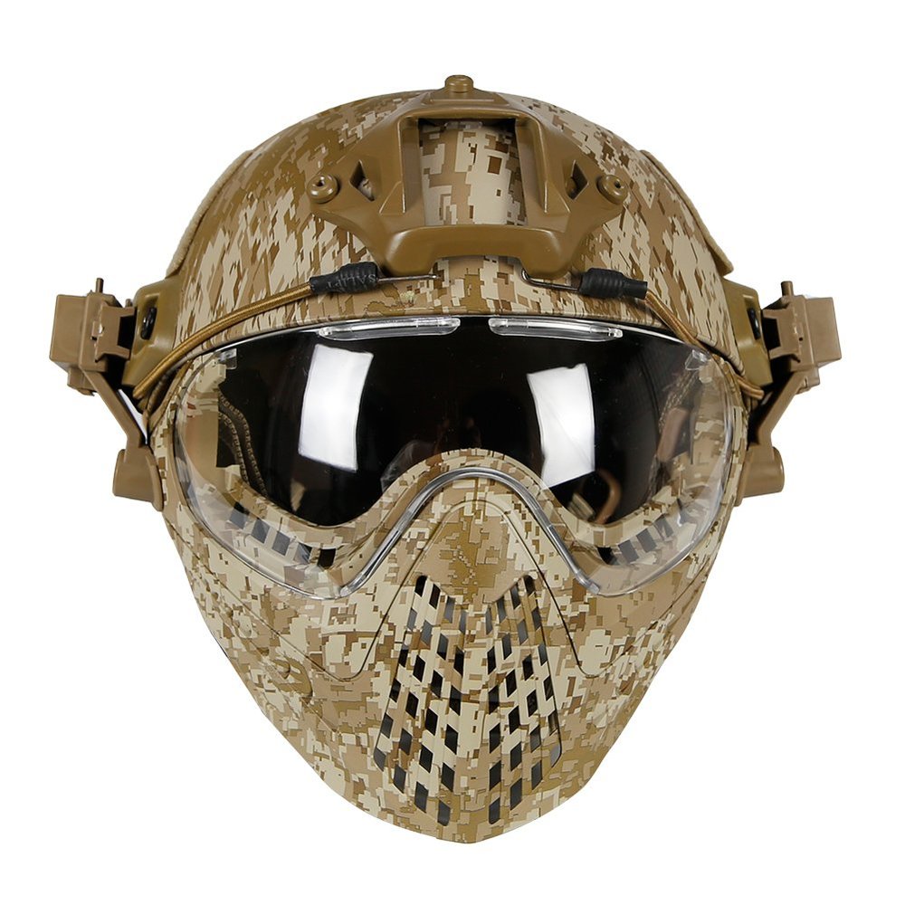 Airsoft Tactical Fast PJ Helmet with Removable Full Face Mask and Goggles for CS Game Wargame Halloween Cosplay