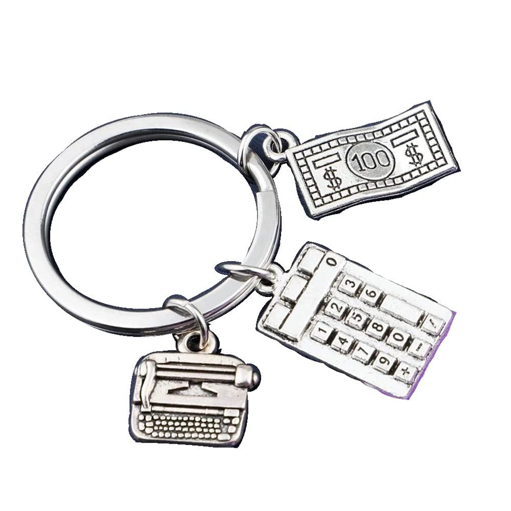 1Pc Ancient Silver Calculator, Dollar, Accountant Graduation Gift, Keychain Backpack Pendant