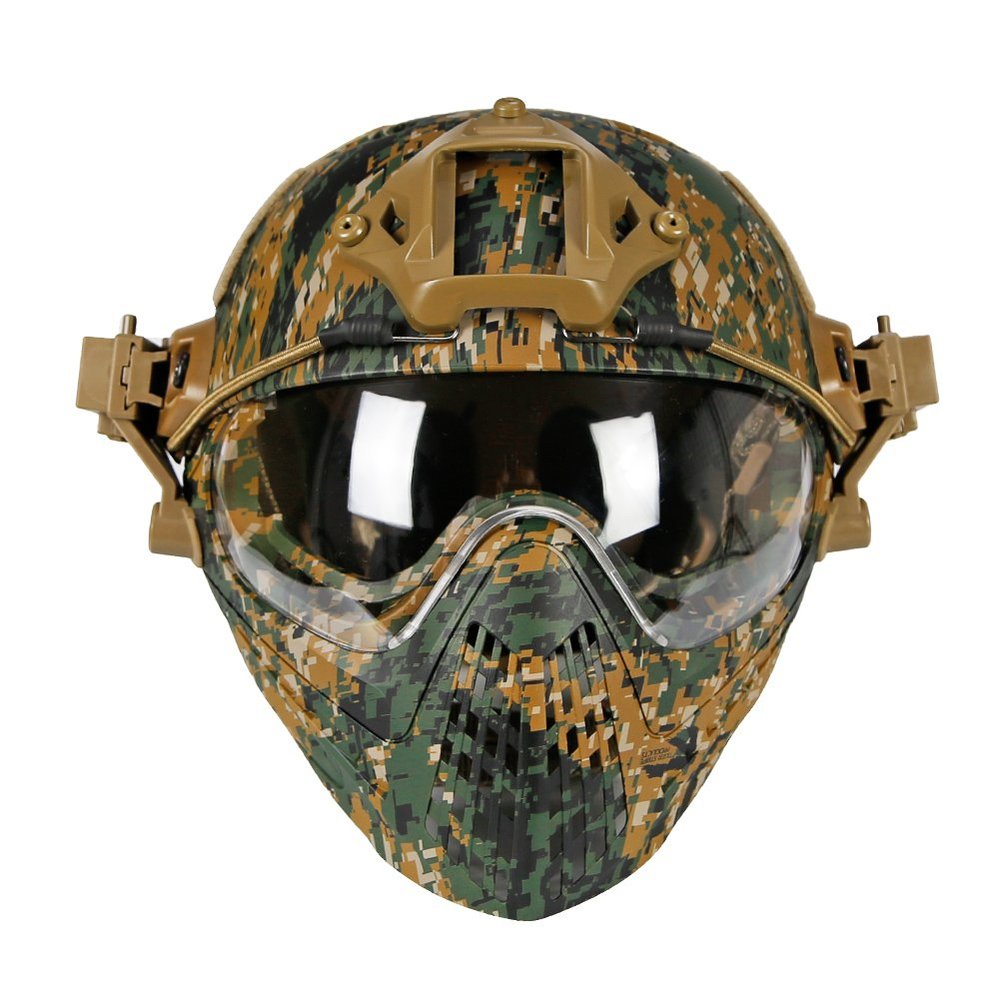 Airsoft Tactical Fast PJ Helmet with Removable Full Face Mask and Goggles for CS Game Wargame Halloween Cosplay