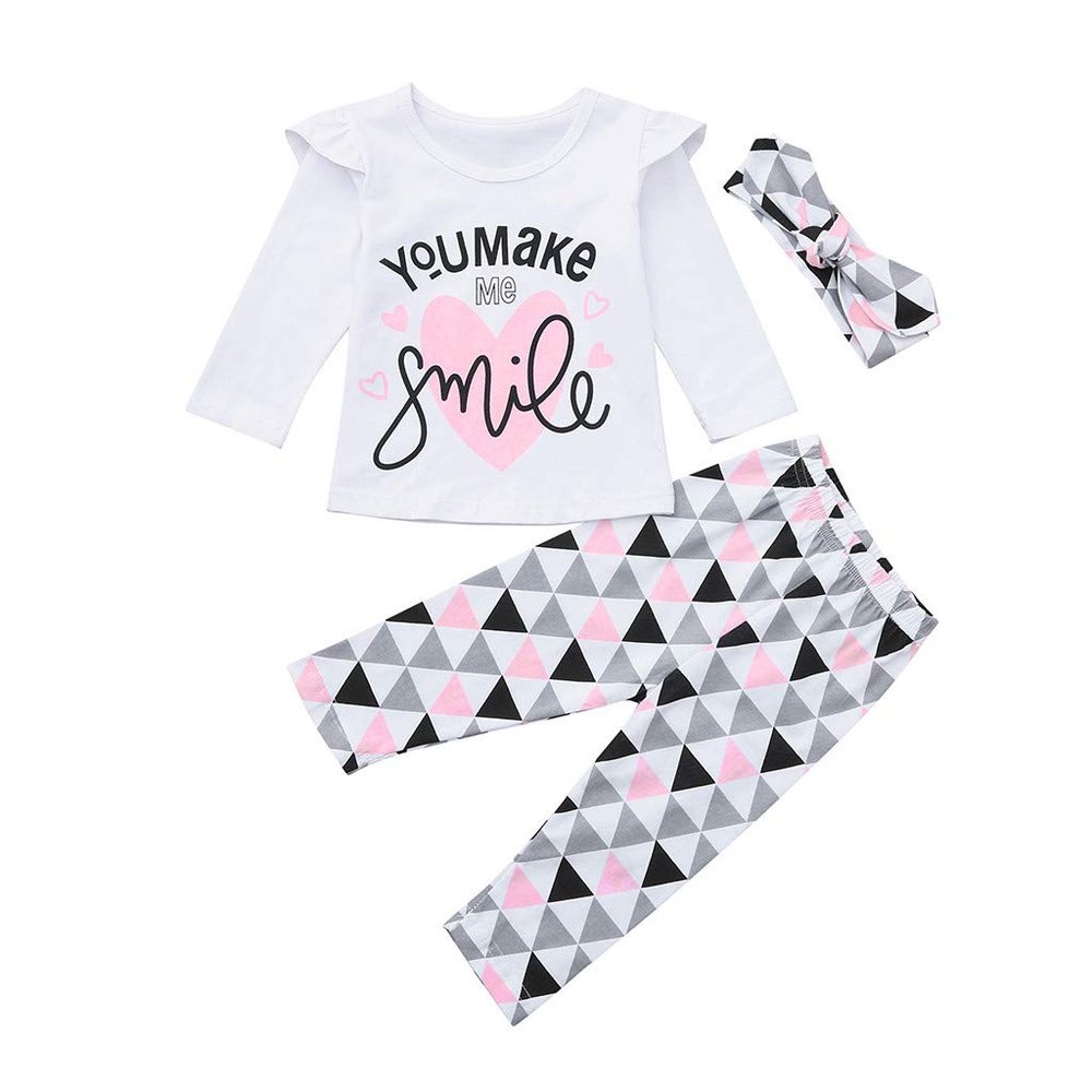 Pants Toddler Print Geometric Baby Set Outfits Letter Infant Girls Tops Girls onsies3-6 Months (White, 12-18 Months)