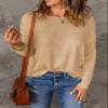 Acelitt Women Ladies Casual Fall Long Sleeve Crewneck Lightweight Loose Fashion 2025 Crochet Knit Pullover Sweaters Apricot Large view 2