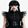 Juziviee Girls Braided Black Wigs for Gothic Costume Women Cute Soft Black Wig with Bangs for Halloween Costume Cosplay JZ025BK view 1