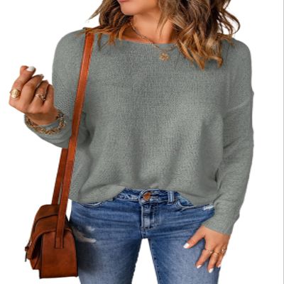 Acelitt Women Casual Summer Long Sleeve Crewneck Lightweight Loose Fashion 2025 Crochet Knit Pullover Sweaters Tops Gray XL
