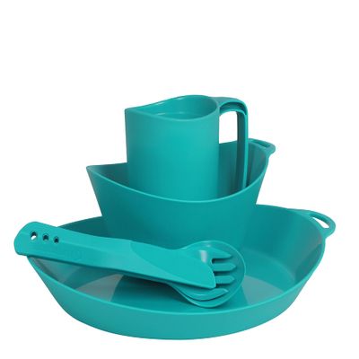 Lifeventure Ellipse Reusable 4-Piece Tableware Set: Knife/Fork/Spoon, Plate, Bowl, Mug For Camping, Travel & Outdoor - Teal