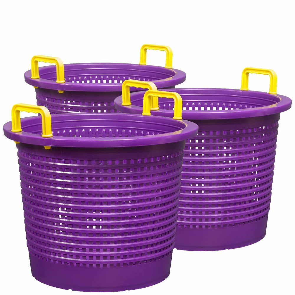 Large, Heavy Duty Fish Baskets, Purple, Yellow Handles, Made in USA, 2-Pack