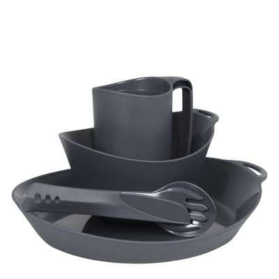 Lifeventure Ellipse Reusable 4-Piece Tableware Set: Knife/Fork/Spoon, Plate, Bowl, Mug For Camping, Travel & Outdoor - Graphite