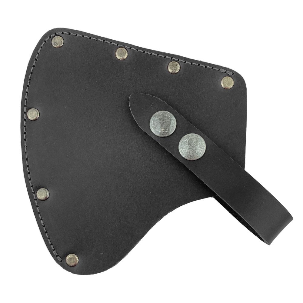 Valhalla Gear, Camper Axe Head Sheath, Protector Case, Hatchet Blade Safety Sleeve, Camping Accessories, Lumberjack Outdoors Essentials, Full Grain Leather, Handmade, Charcoal Black