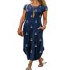 AHAIJ Women Summer Casual Maxi Dress Floral Printed Loose Pockets Short Sleeve Split Boho Dresses (Blue White, Medium) view 1