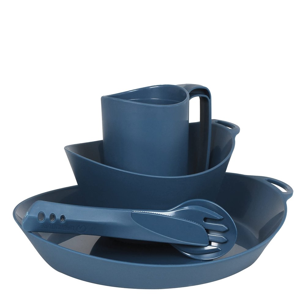 Lifeventure Ellipse Reusable 4-Piece Tableware Set: Knife/Fork/Spoon, Plate, Bowl, Mug for Camping, Travel & Outdoor - Navy