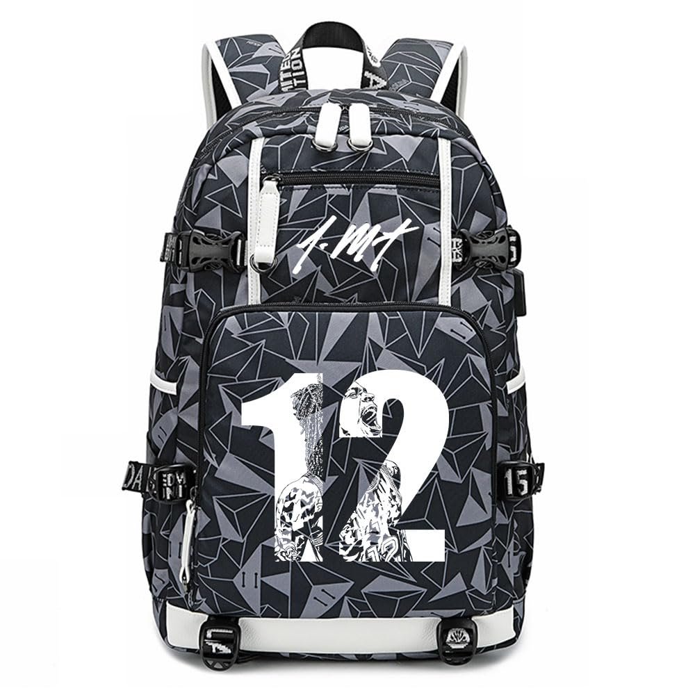 Ansigeren Gold number 12 Basketball Player JA Creative Backpacks Sports Fan Bookbag Travel Student Backpack For Men Women (2)