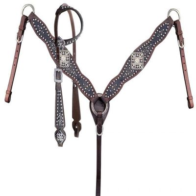 Showman Black Alligator Overlay Single Ear Leather Headstall & Breast Collar Set