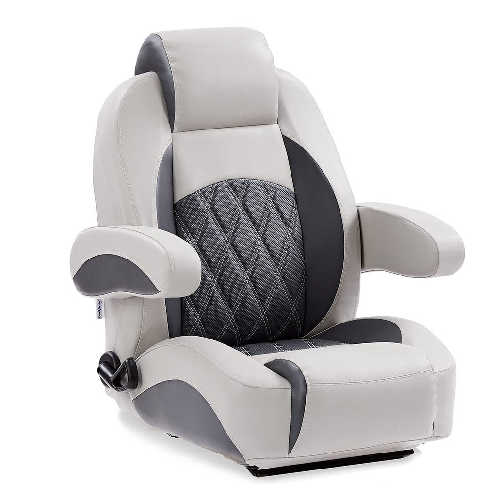 DeckMate Luxury Reclining Pontoon Captain's Chair - Gray and Charcoal