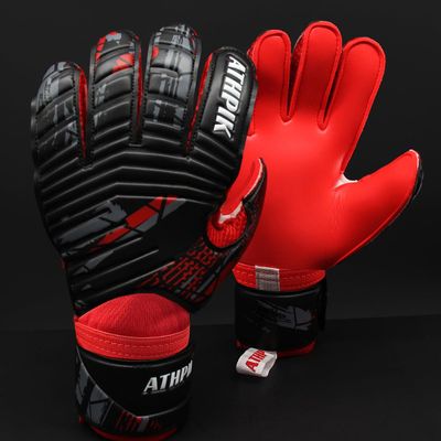 ATHPIK Goalie Goalkeeper Gloves with Pro Fingersaves, Strong Grip for The Toughest Saves, Protection to Prevent Injuries, Fit Match Training, Adult, Youth (Black & red, 9)