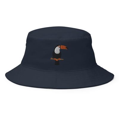 Toucan Bucket hat, Toucan Hats for Men, for Women, Embroidered Toucan hat, Unisex Size. Navy
