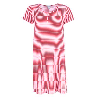 Elegant Emily Women's Striped Henley Nightgown, Medium, Red