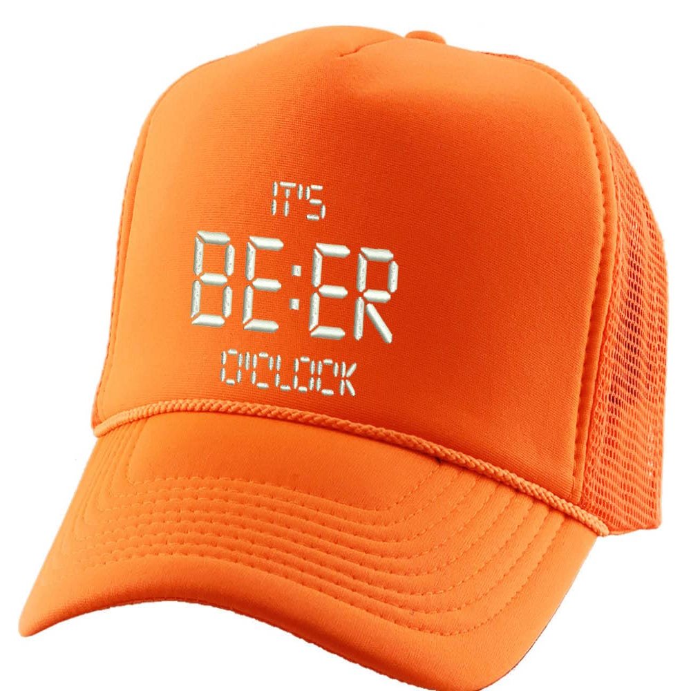 ALLNTRENDS I'ts Beer O'clock Trucker Hat Embroidered Beer Cap Adult Adjustable Funny Drunk Hat (Neon Orange)