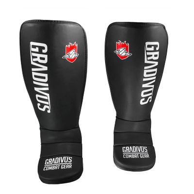 Classic Series Shin Guards for Kickboxing and MMA. (Large, Black)