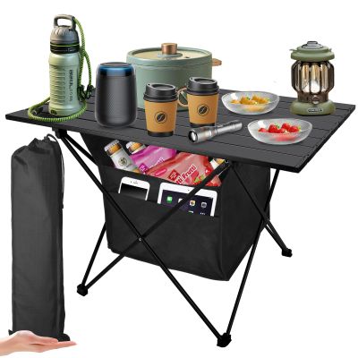 Audoyon Foldable Camping Side Table, Ultralight Small Beach Table Aluminum, Portable Outdoor Table with Carry Bag and Storage for Picnic, Grill, Hiking, Fishing, Sand, Camping Essentials(L)