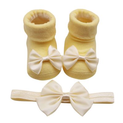 Children Kids Socks Soft Bottom Toddler Shoes Socks Bowkot Princess Socks Floor Socks Girls Size 0-24 (Yellow, 6 Months)