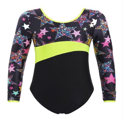 HULIJA Girls' Gymnastics Ballet Bodysuit 1Piece Long Sleeves Stars Print Leotard X Cross Back Skirted Dress Black 4 Years