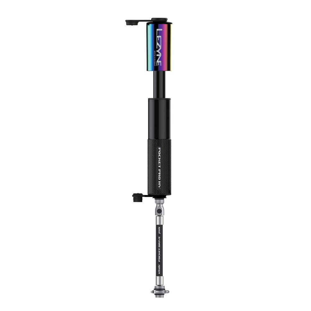 LEZYNE Pocket Drive Pro HV Hand Pump, 90 PSI, CNC Aluminum, Presta & Schrader, Bike Tire Pump with Frame Mount
