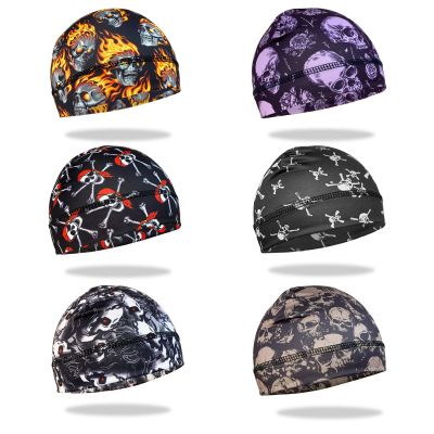 6 Pcs Skull Cap Sweat Wicking Helmet Liner Breathable Cycling Beanie Running Sports Hat Cooling Head Wraps for Men (Skull Pack)