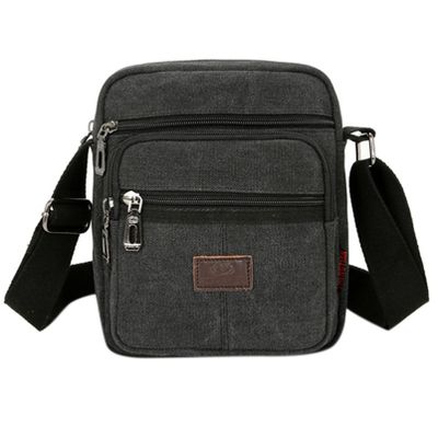JUNYY Casual Small Canvas Messenger Bag Portable Vintage Men's Square Bags Cell Phone Single Shoulder Bags(Black)