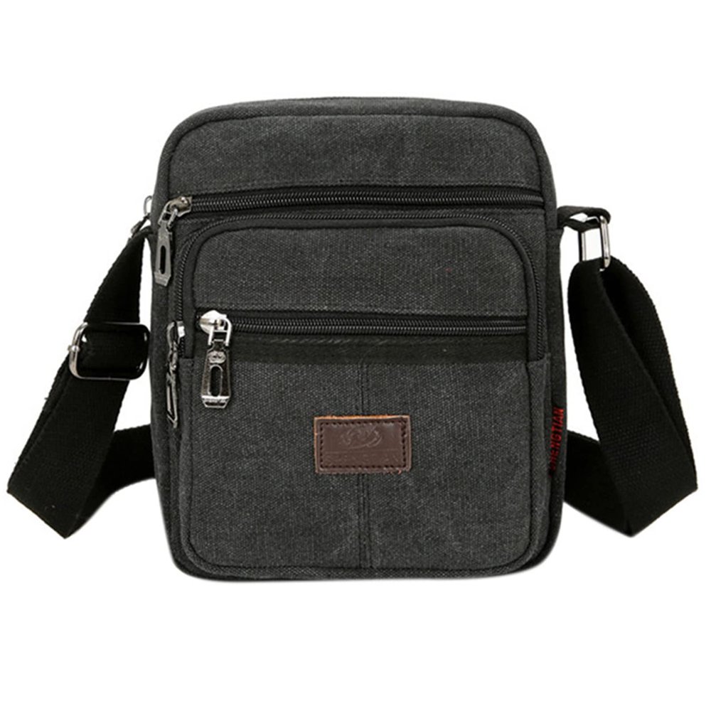 JUNYY Casual Small Canvas Messenger Bag Portable Vintage Men's Square Bags Cell Phone Single Shoulder Bags(Black)