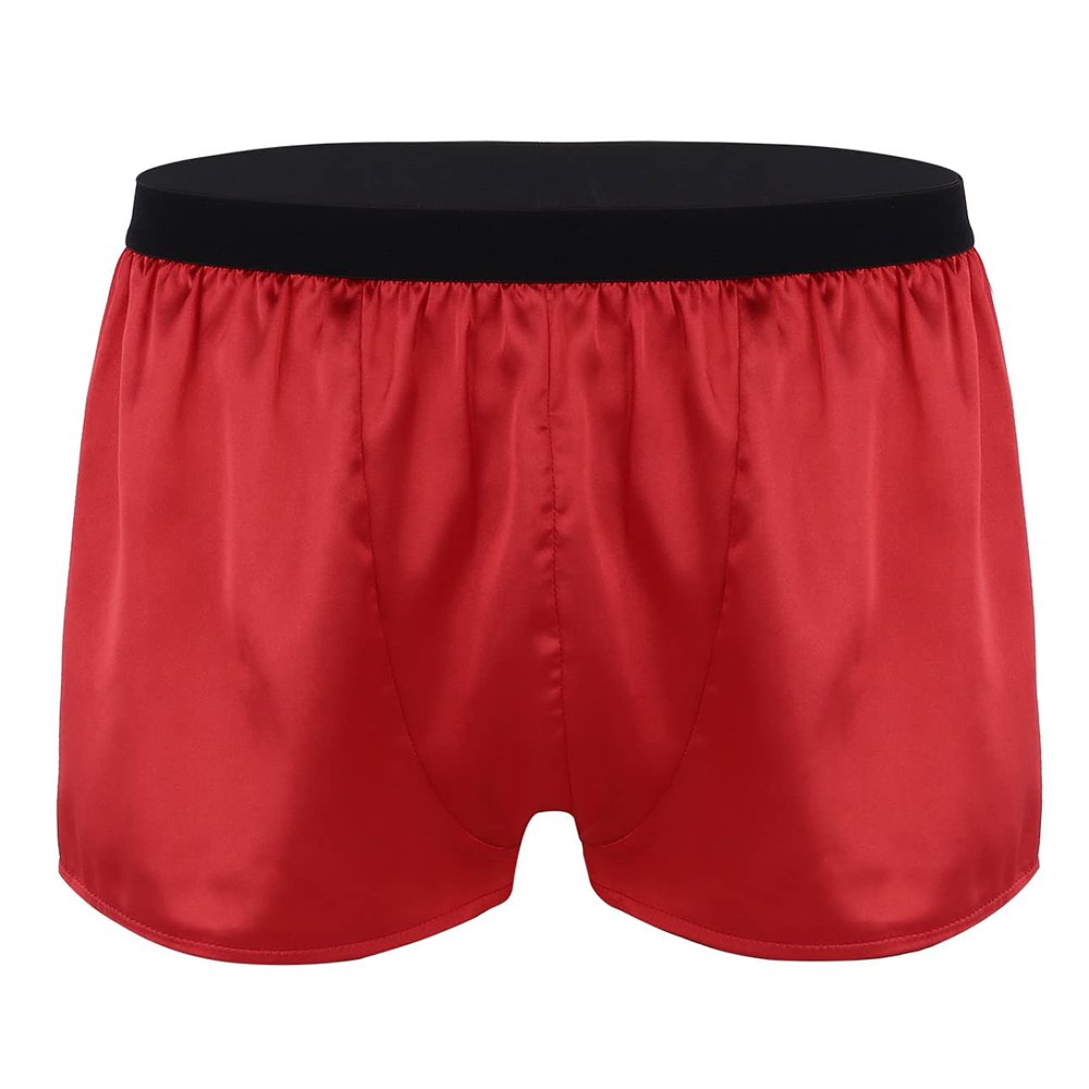 Yihuimin Men's Shiny Satin Boxer Briefs Loose Swim Trunks Underwear Bikini Swimwear Sleep Bottoms Red XX-Large