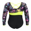 HULIJA Girls' Gymnastics Ballet Bodysuit 1Piece Long Sleeves Stars Print Leotard X Cross Back Skirted Dress Black 6 Years view 2