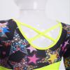 HULIJA Girls' Gymnastics Ballet Bodysuit 1Piece Long Sleeves Stars Print Leotard X Cross Back Skirted Dress Black 6 Years view 4