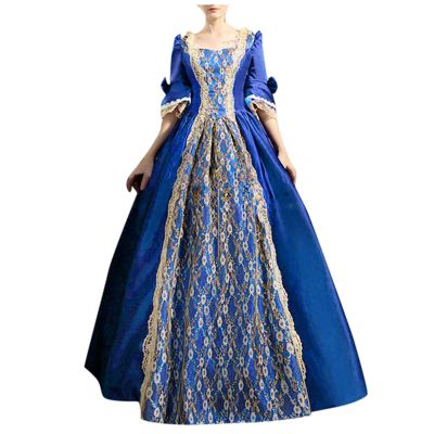 tuduoms Women's Renaissance Regency Dress Long Ball Gown Plus Size Halloween Cosplay 18th Century Medieval Dresses Costumes Blue