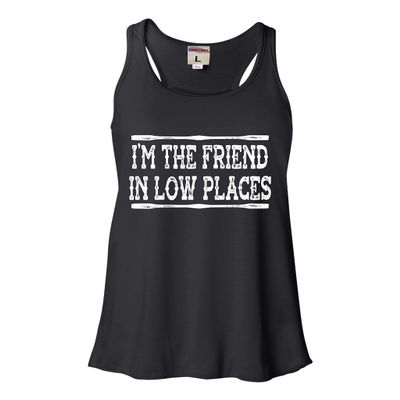 Medium Black Women Flowy I'm The Friend in Low Places Funny Country Music Gift Sleeveless Tank Top T-Shirt