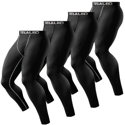 TELALEO 4 Pack Men's Compression Pants Leggings Sports Tights Performance Athletic Baselayer Workout Running 2XL