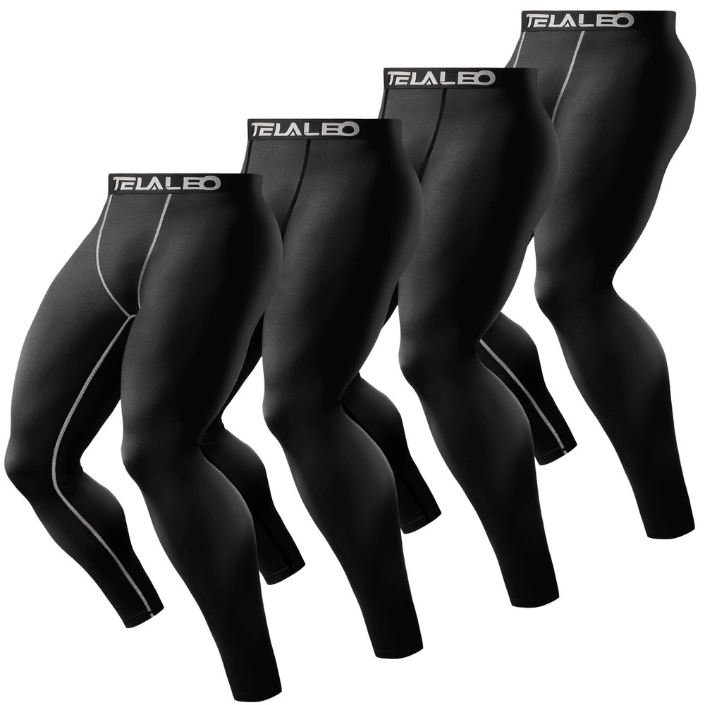 TELALEO 4 Pack Men's Compression Pants Leggings Sports Tights Performance Athletic Baselayer Workout Running 2XL