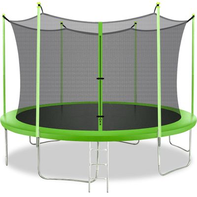 8FT 10FT 12FT 14FT Trampoline with Enclosure Net Outdoor Jump Rectangle Trampoline - ASTM Approved-Combo Bounce Exercise Trampoline PVC Spring Cover Padding for Kids and Adults (Green, 12FT)