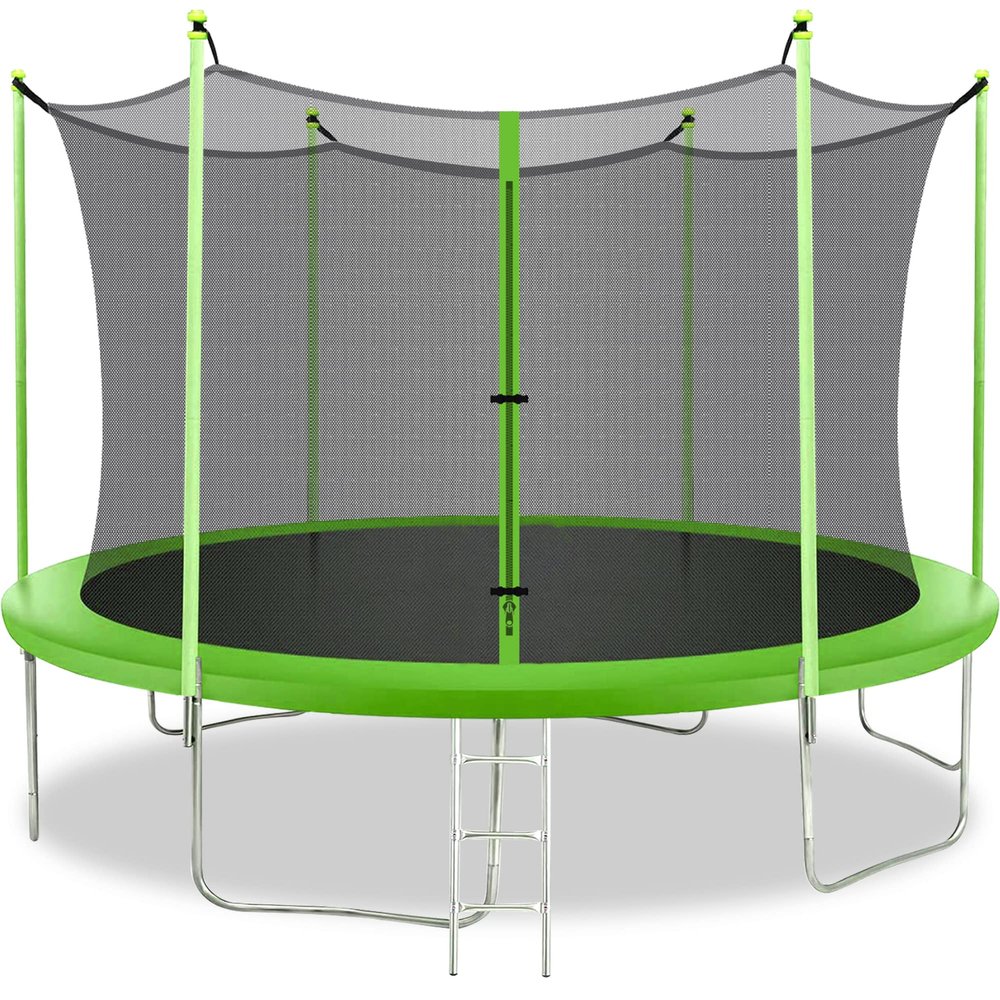 8FT 10FT 12FT 14FT Trampoline with Enclosure Net Outdoor Jump Rectangle Trampoline - ASTM Approved-Combo Bounce Exercise Trampoline PVC Spring Cover Padding for Kids and Adults (Green, 12FT)