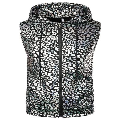 ZEROYAA Mens Hipster Leopard Metallic Zip Up Sleeveless Hooded Vest T Shirt with Kangaroo Pocket ZLSV18-Silver Large