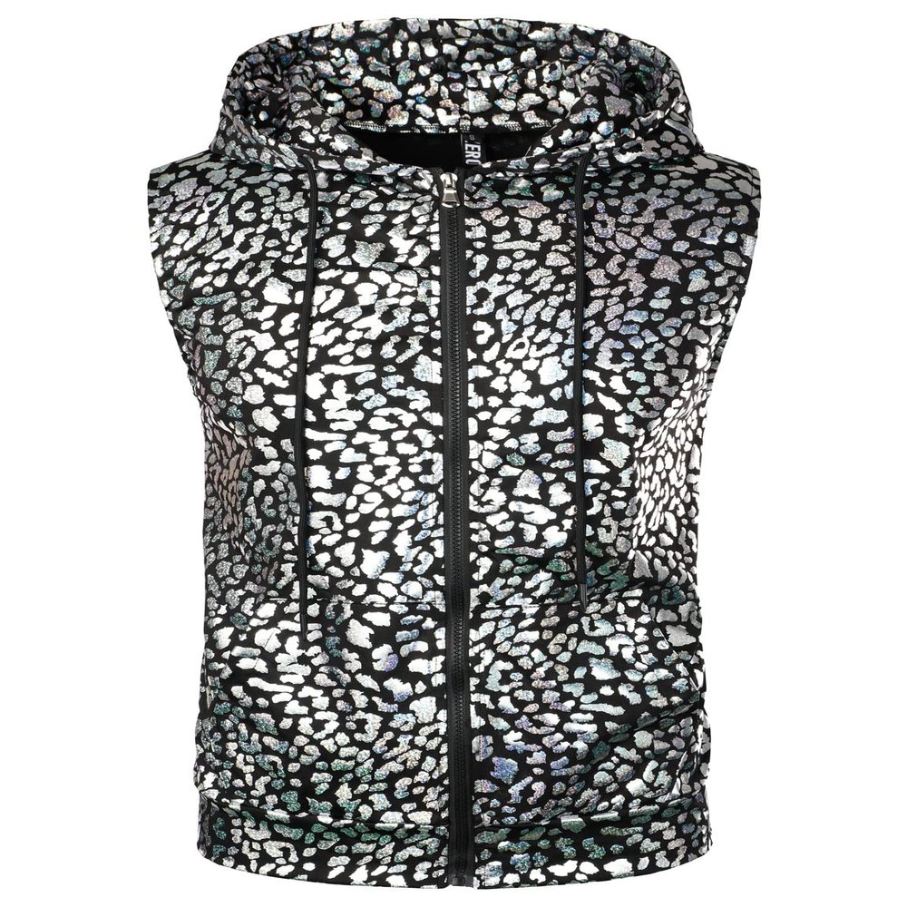 ZEROYAA Mens Hipster Leopard Metallic Zip Up Sleeveless Hooded Vest T Shirt with Kangaroo Pocket ZLSV18-Silver Large