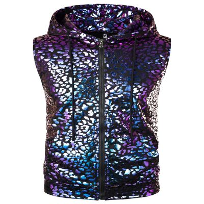 ZEROYAA Mens Hipster Leopard Metallic Zip Up Sleeveless Hooded Vest T Shirt with Kangaroo Pocket ZLSV18-Purple Small