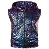 ZEROYAA Mens Hipster Leopard Metallic Zip Up Sleeveless Hooded Vest T Shirt with Kangaroo Pocket ZLSV18-Purple Small view 1