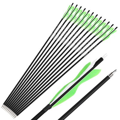 SHARROW 6/12 Pack 28/30/31 Inch Carbon Hunting Arrow Spine 500 Target Practice Arrows with 5" Turkey Feathers and 100 Grain Field Points for Recurve&Compound Bow (31inch/12pcs, Light Green White)