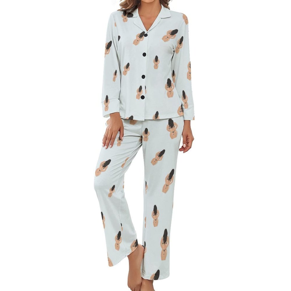 BAIKUTOUAN Bare Naked Sexy Women Women's Button Down Pajamas Set Long Sleeve Sleepwear Nightwear