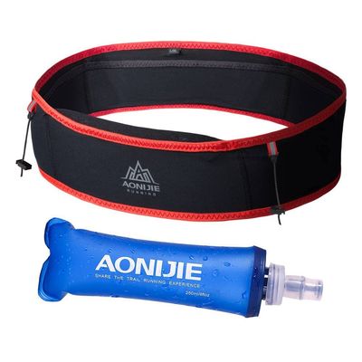 AONIJIE Running Belt Fanny Pack with 250ml Soft Water Bottle Flask for Women Men, Moisture Wicking Waist Pack Great for Marathon Climbing Jogging Cycling, for 6.8in Mobile Phone (Black Red: M/L)