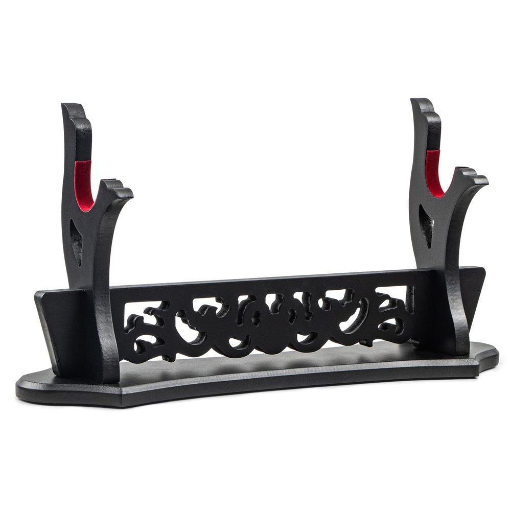 Ekkhysis 1-Tier Padded Hook Katana Stand Holder Display Hanger for Tanto Rapier Samurai Cosplay Blade Tanjirou Demon Slayer Weapon Display Stand (Black Wood, Vine-Shaped Design)