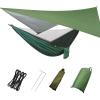 Camping Hammock, Double & Single Portable Hammock with Tree Straps, Lightweight Nylon Hammock Swing Set with Net and Rain Fly Tarp and Pocket for Backpacking Hiking Travel Outdoor(Green+Green) view 1