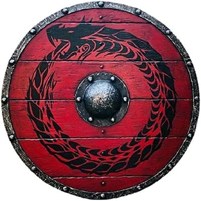 ARTIZANSTORE Medieval LARP Warrior Wood & Steel Viking Round Shield Armor Templar Shield 24 inch Handmade Shield, Red