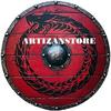 ARTIZANSTORE Medieval LARP Warrior Wood & Steel Viking Round Shield Armor Templar Shield 24 inch Handmade Shield, Red view 4