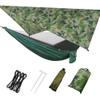 Camping Hammock, Double & Single Portable Hammock with Tree Straps, Lightweight Nylon Hammock Swing Set with Net and Rain Fly Tarp and Pocket for Backpacking Hiking Travel Outdoor(Green+Camouflage) view 1